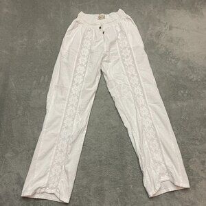 Seaspice Resort Wear Beachy White Wide Leg Pants Size M Womens Peruvian Cotton